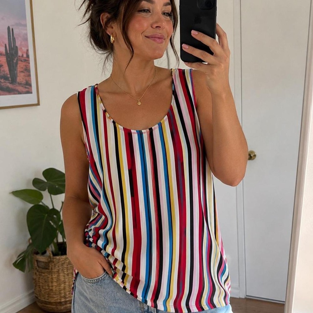 Slinky Brand multi colored striped sleeveless tank top sz Large